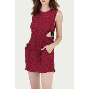 NEW HALEY SOLAR cutout floral-print gauze mini dress in red